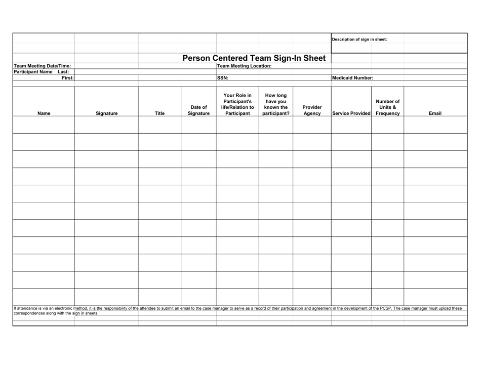 Person Centered Team Sign-In Sheet - Kentucky, Page 1