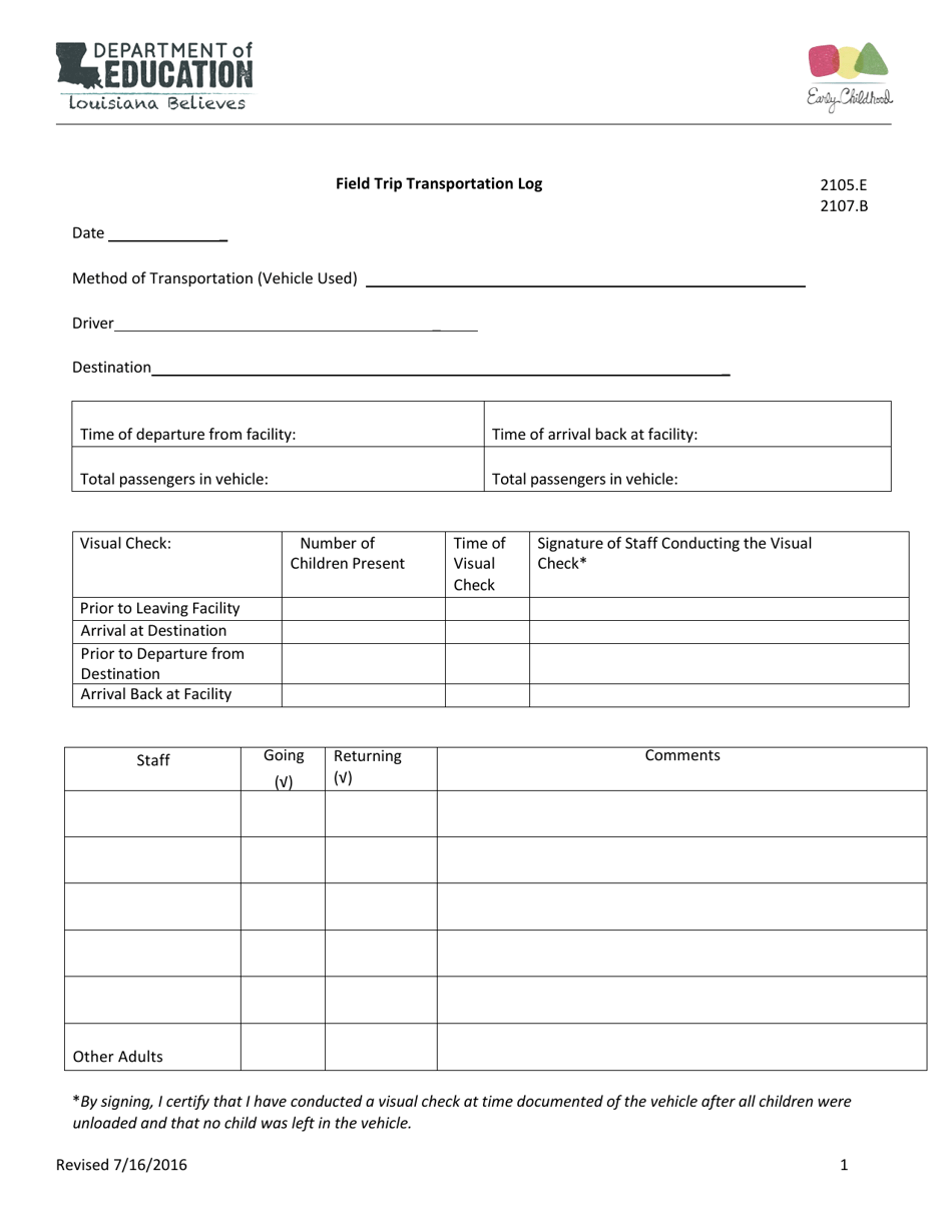 Louisiana Field Trip Transportation Log - Fill Out, Sign Online and ...
