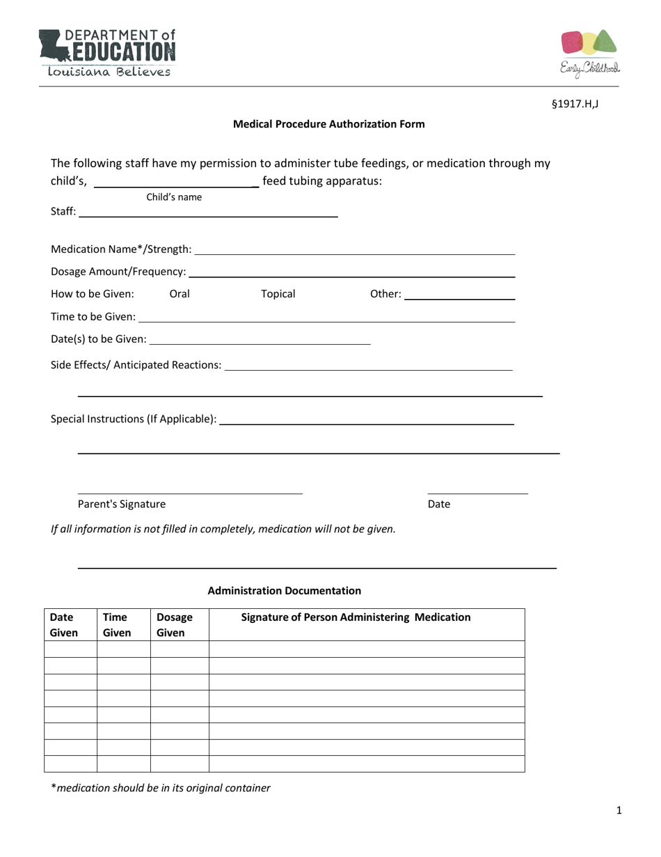 Medical Procedure Authorization Form - Louisiana, Page 1