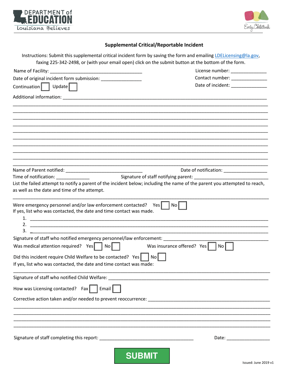 Louisiana Supplemental Critical/Reportable Incident - Fill Out, Sign ...