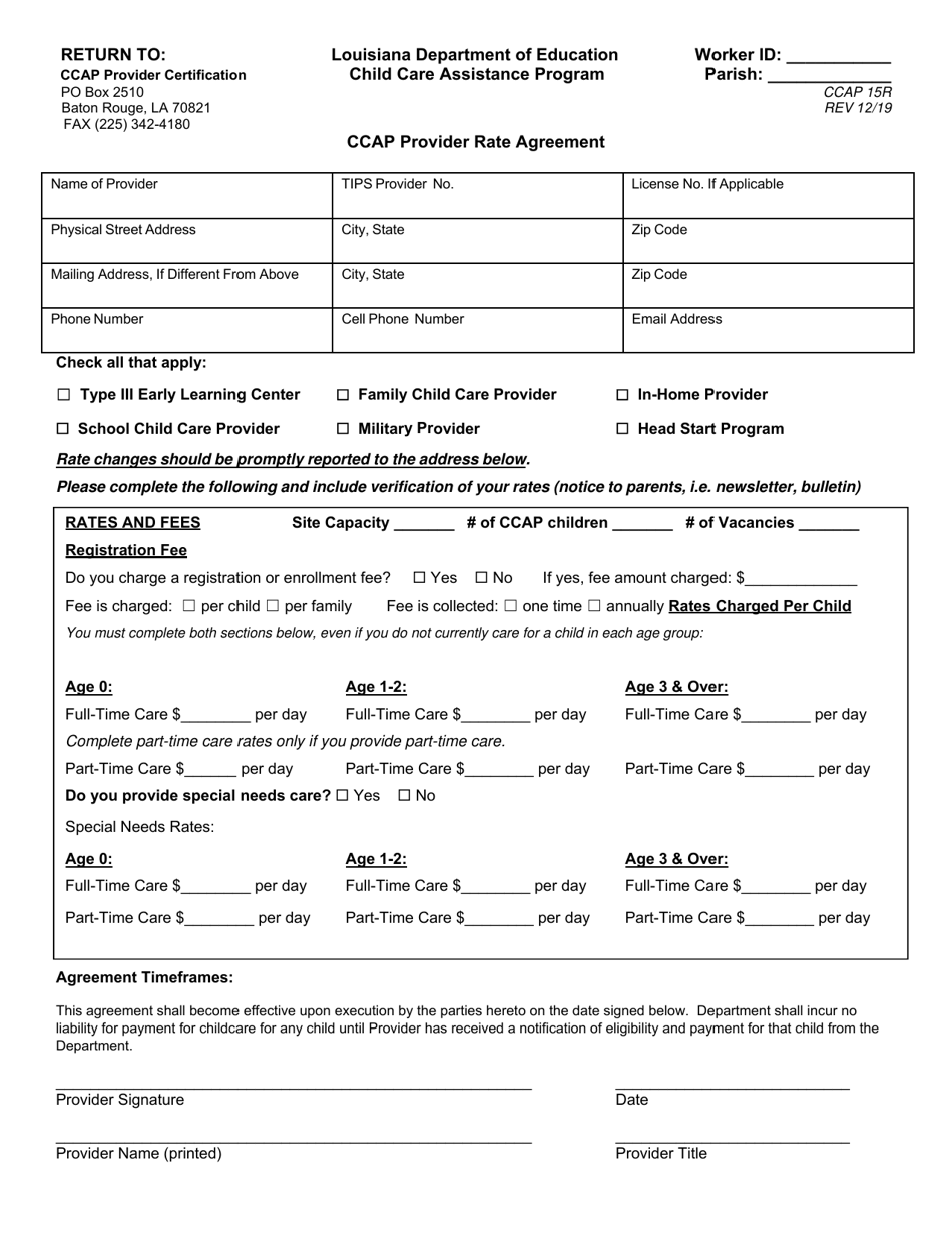 Form CCAP15R Ccap Provider Rate Agreement - Louisiana, Page 1