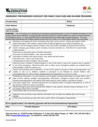 Emergency Preparedness Checklist for Family Child Care and in-Home Providers - Louisiana