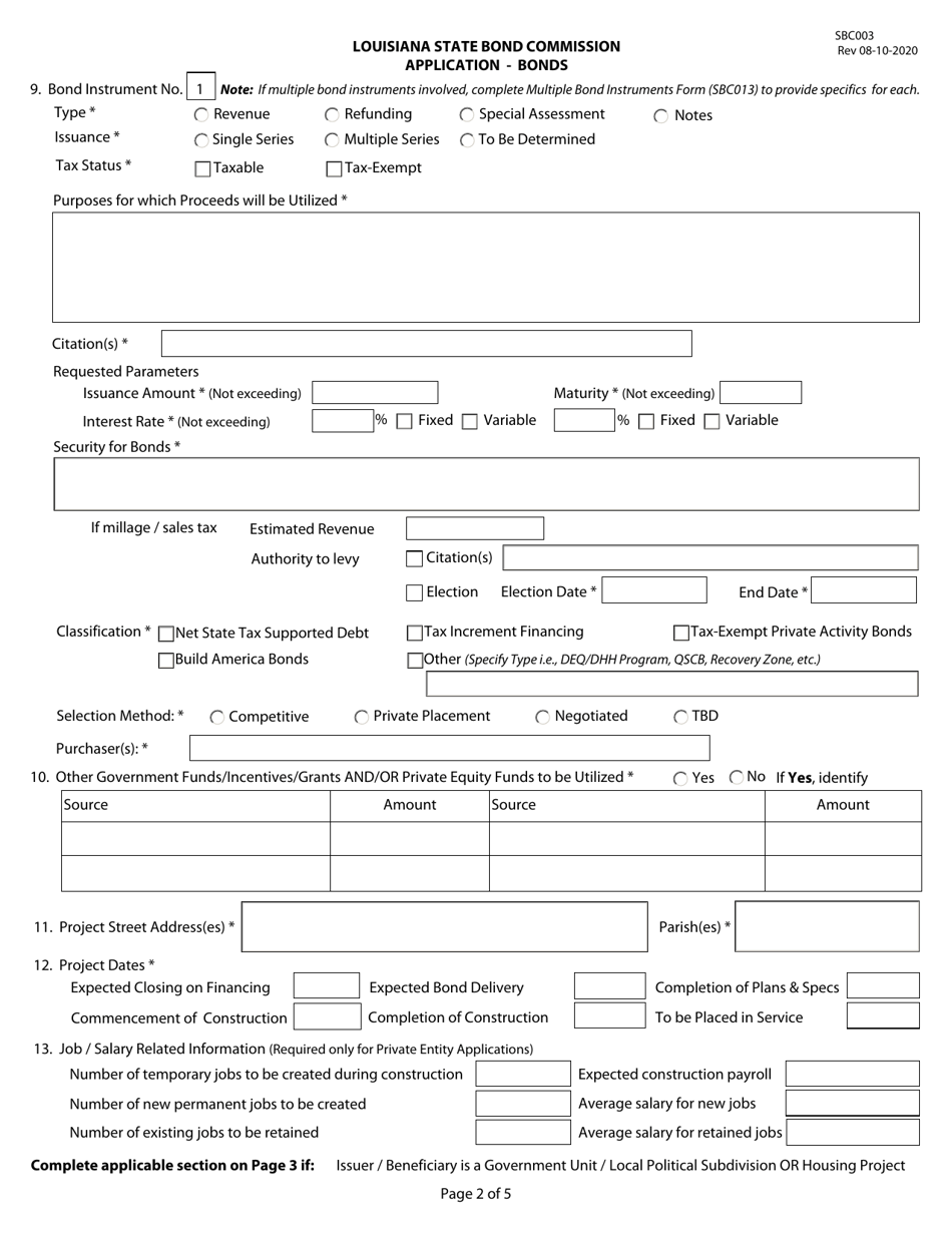 Form SBC003 Application - Bonds - Louisiana, Page 2