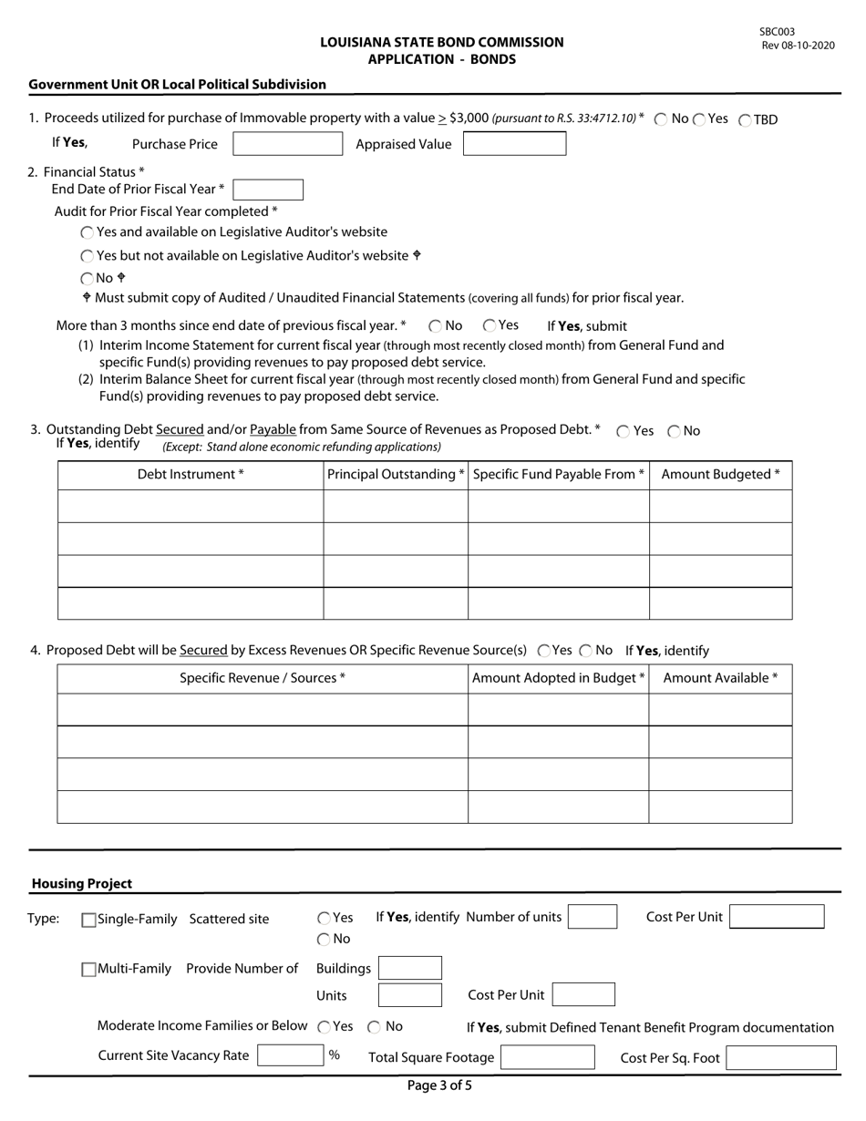 Form SBC003 Application - Bonds - Louisiana, Page 3