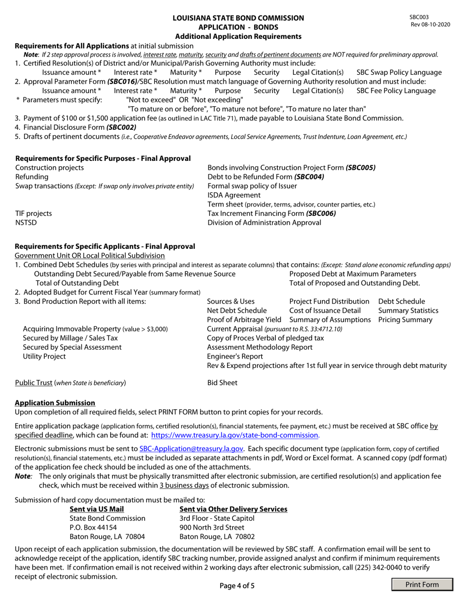 Form SBC003 Application - Bonds - Louisiana, Page 4