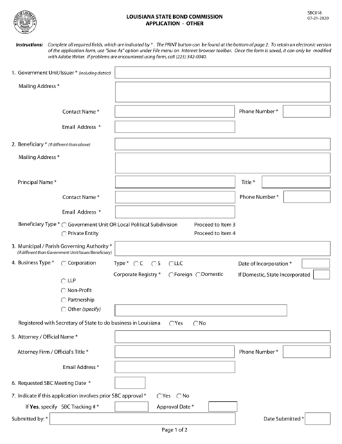 Form SBC018 Application - Other - Louisiana