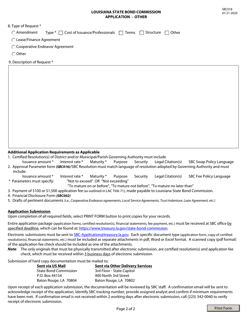 Form SBC018 Application - Other - Louisiana, Page 2