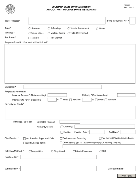 Form SBC013 Application - Multiple Bonds Instruments - Louisiana