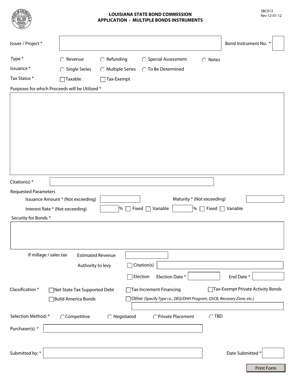 Form SBC013 Application - Multiple Bonds Instruments - Louisiana, Page 1