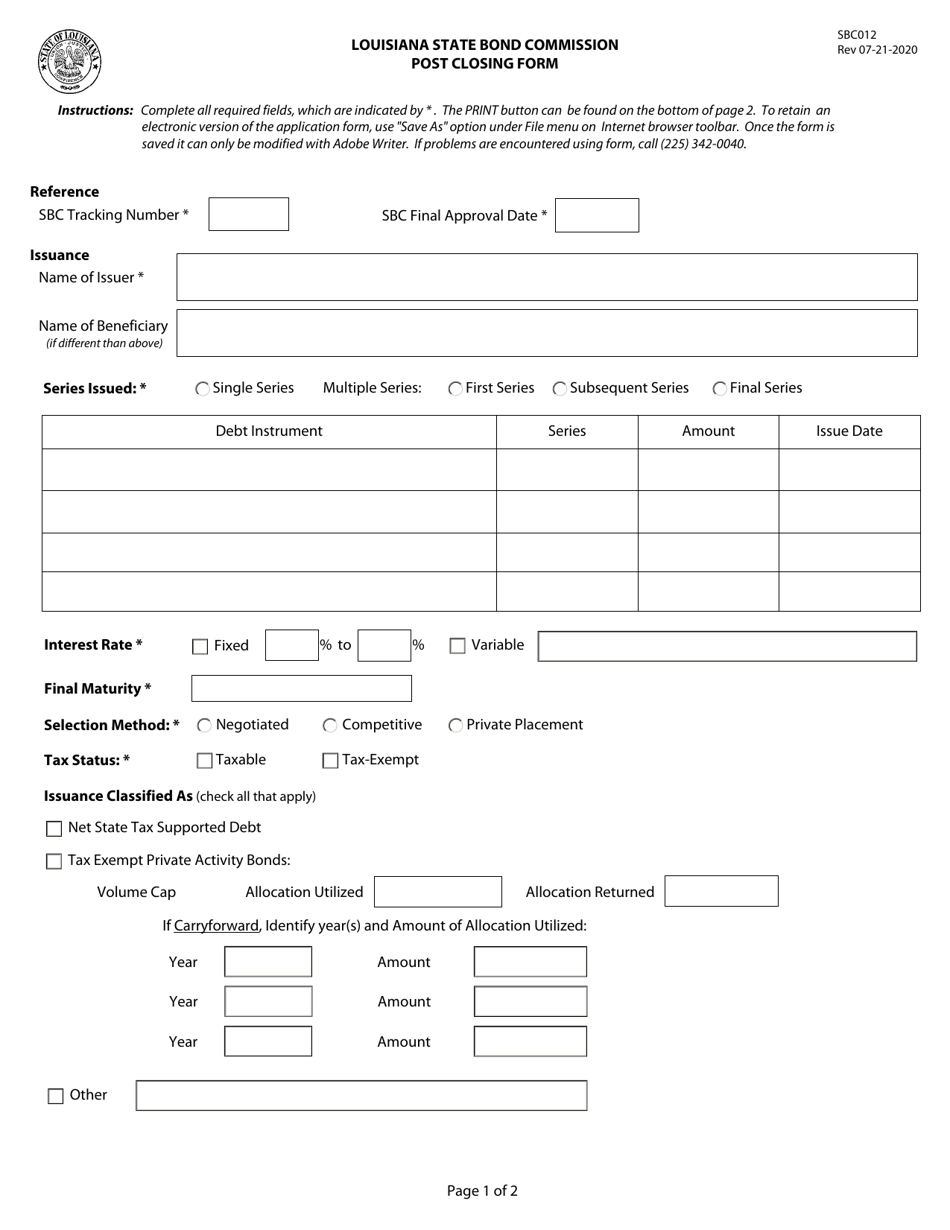 Form SBC012 - Fill Out, Sign Online and Download Fillable PDF ...