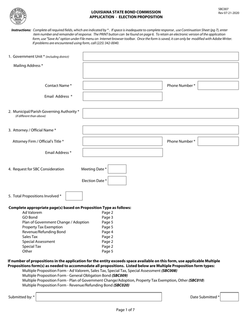 Form SBC007 Application - Election Proposition - Louisiana