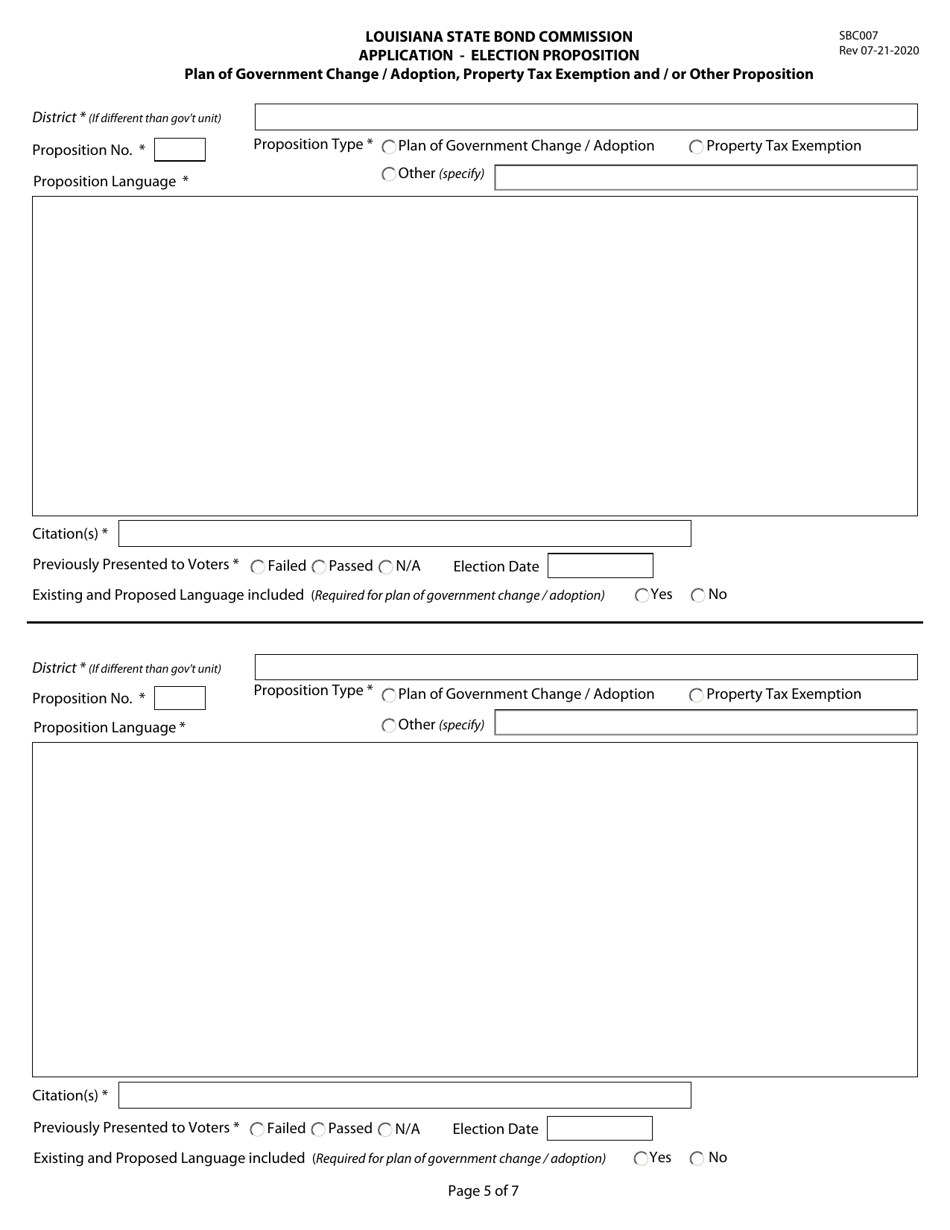 Form SBC007 Application - Election Proposition - Louisiana, Page 5