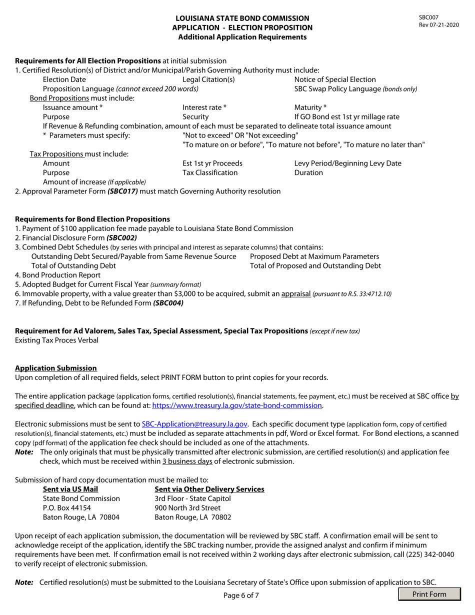 Form SBC007 Application - Election Proposition - Louisiana, Page 6