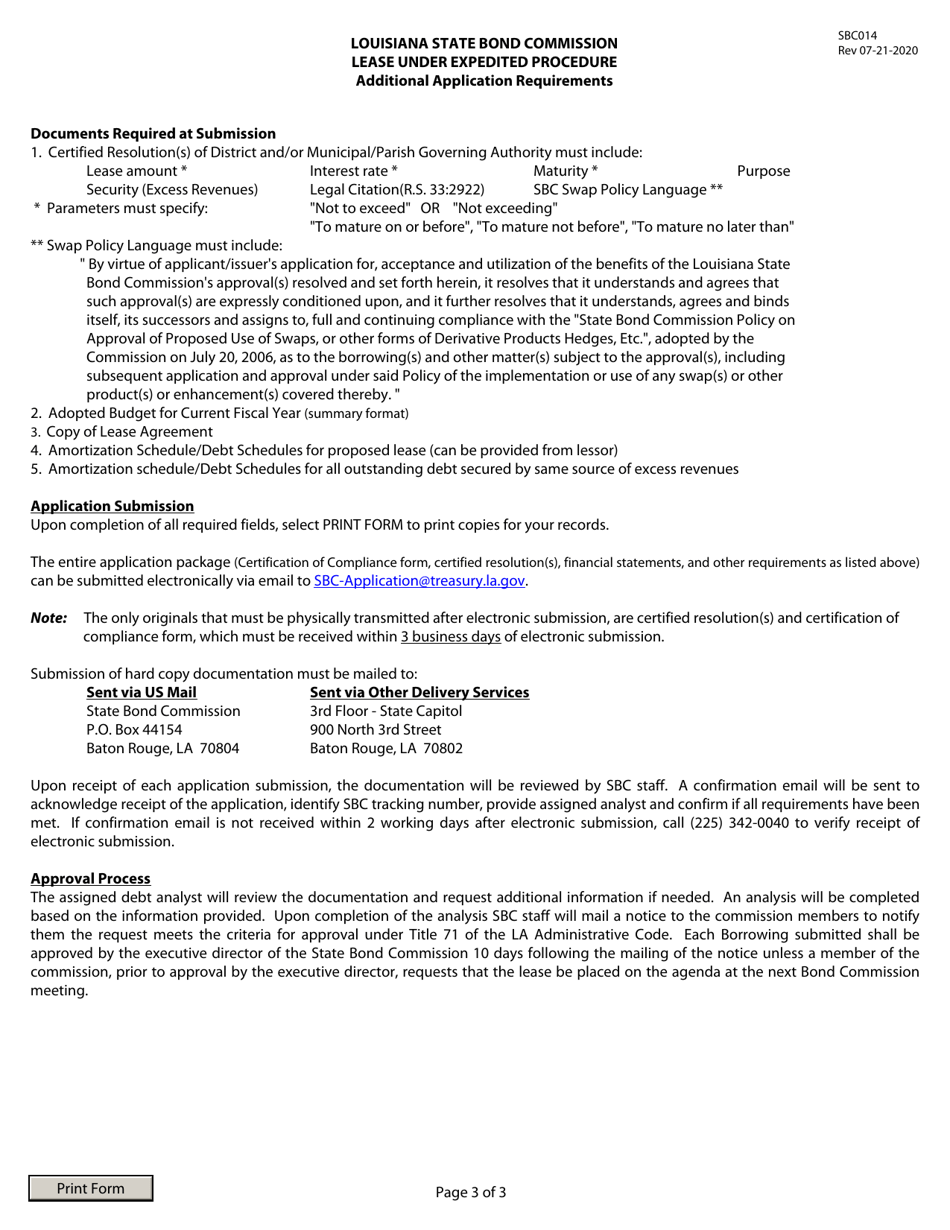 Form SBC014 Certification of Compliance With Criteria for Approval of Leases Under Expedited Procedure - Louisiana, Page 3