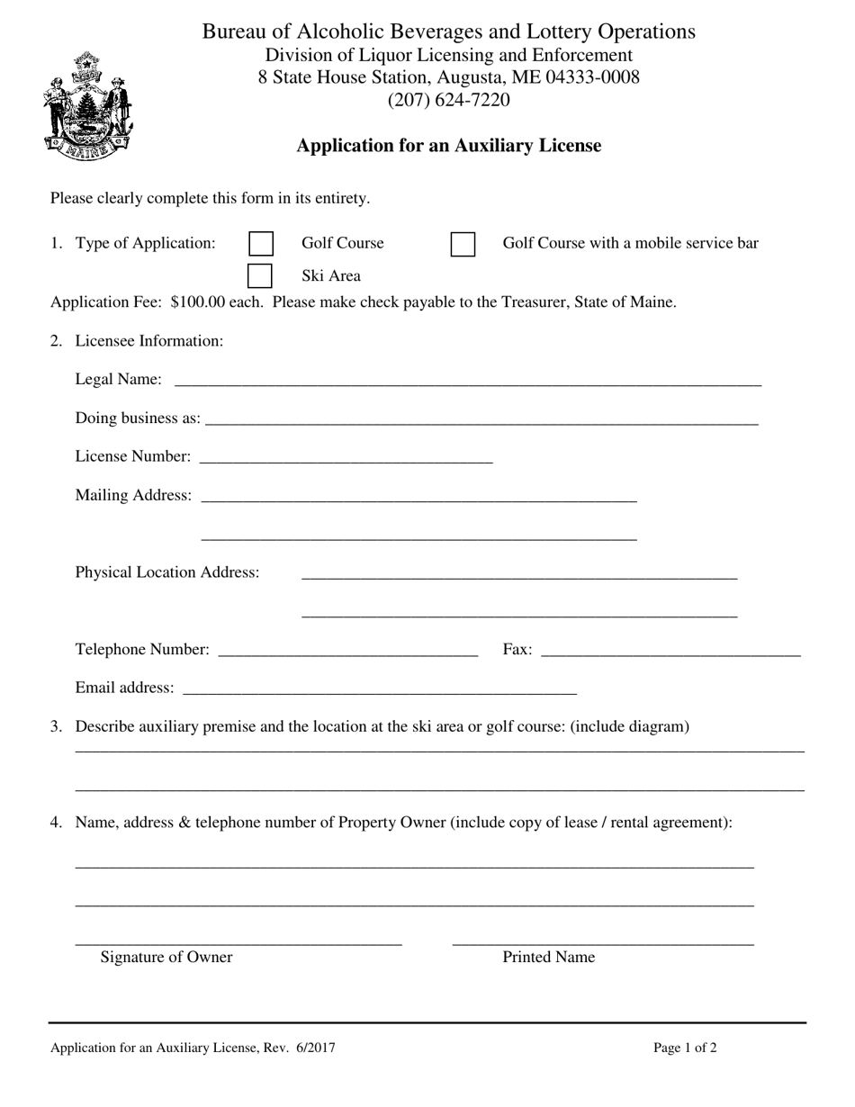 Maine Application For An Auxiliary License Fill Out Sign Online And   Application For An Auxiliary License Maine Print Big 