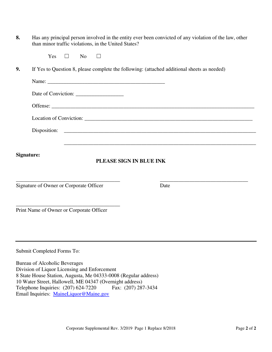 Corporate Information Required for Business Entities Who Are Licensees - Maine, Page 2