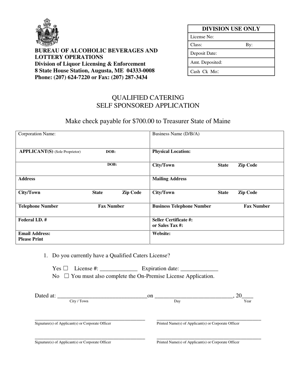Qualified Catering Self Sponsored Application - Maine, Page 1