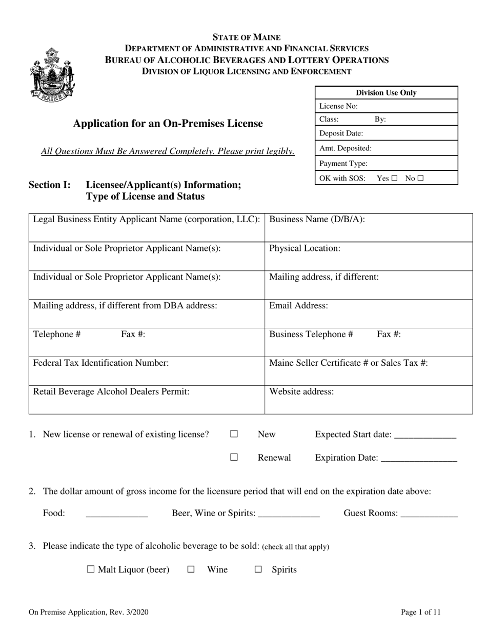Application for an on-Premises License - Maine, Page 3