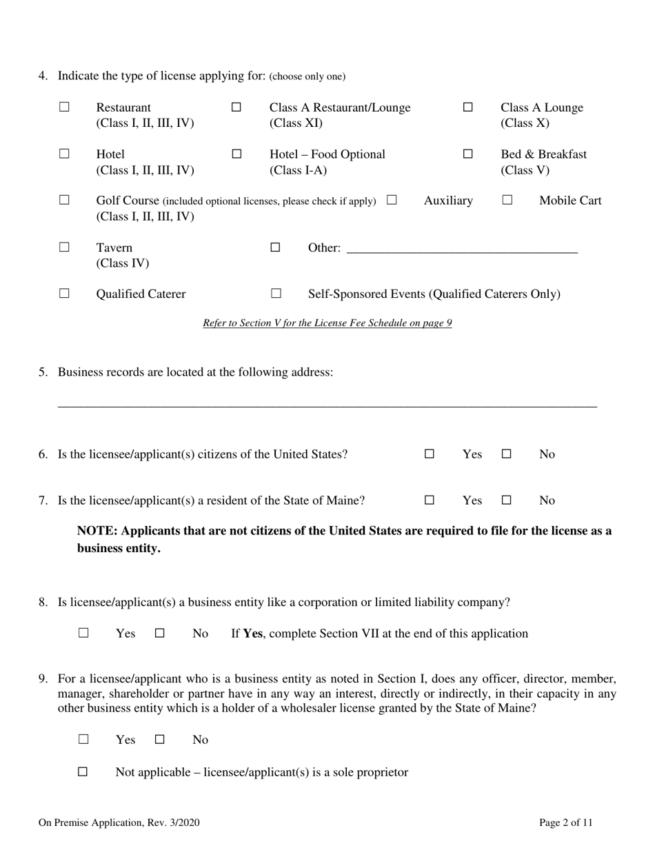 Application for an on-Premises License - Maine, Page 4
