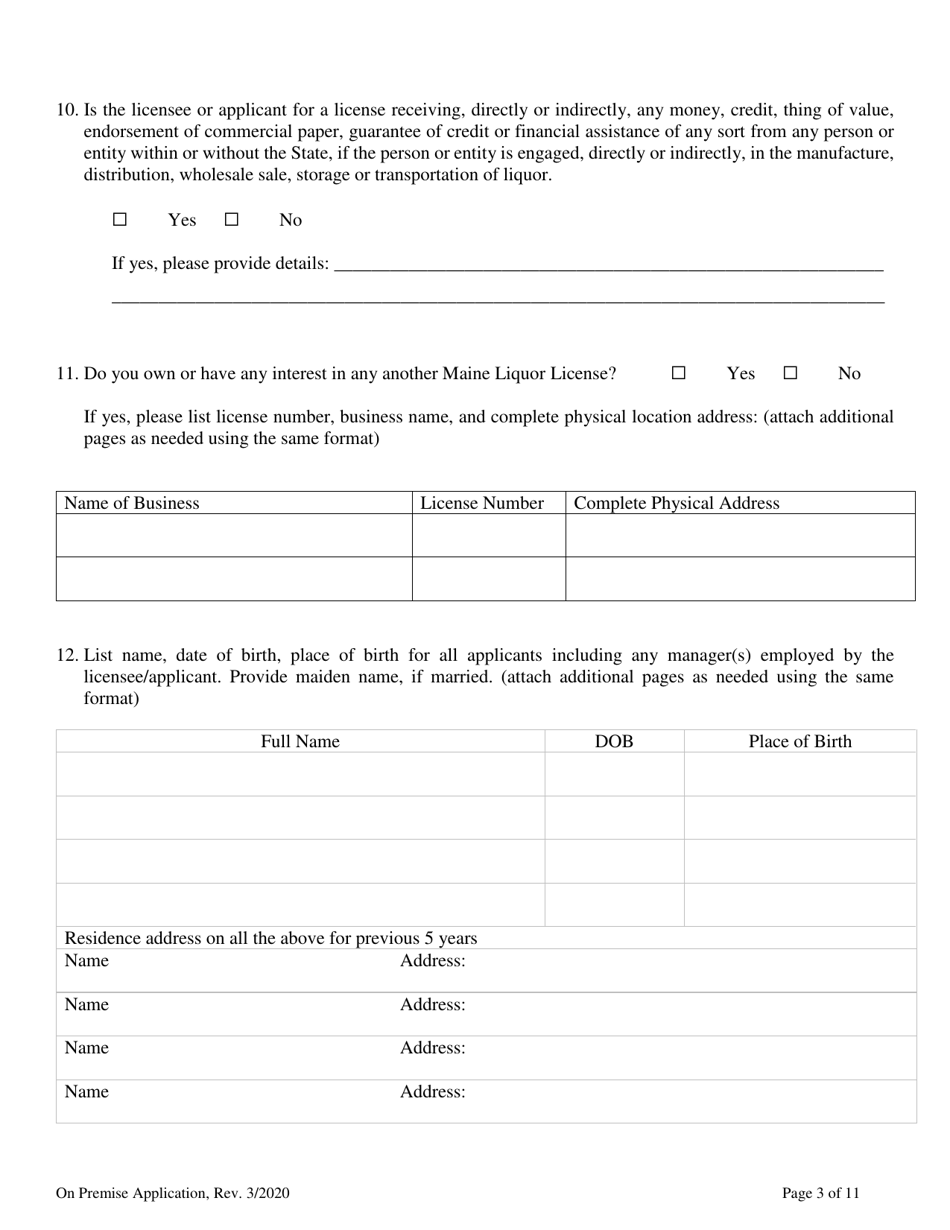 Application for an on-Premises License - Maine, Page 5