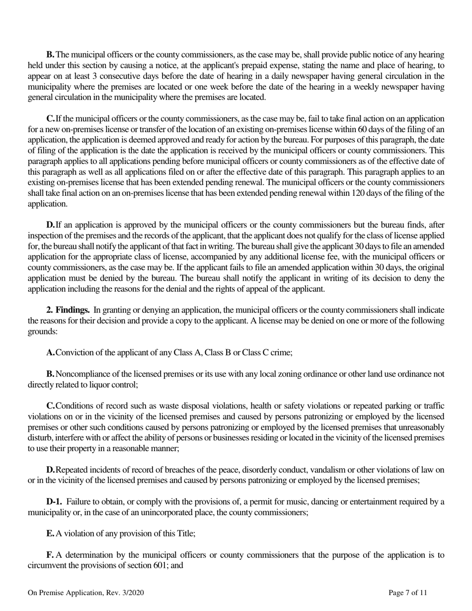 Application for an on-Premises License - Maine, Page 9