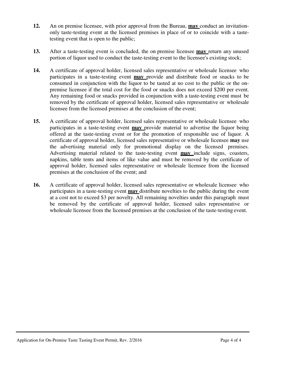 Application for on-Premise Taste Tasting Event Permit - Maine, Page 4