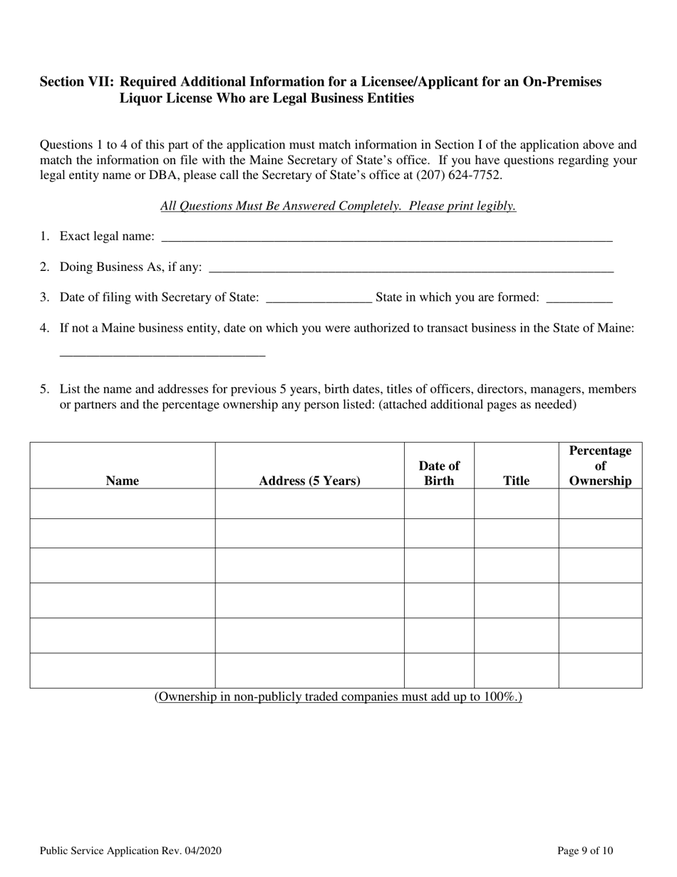 Application for a Public Service License - Maine, Page 11