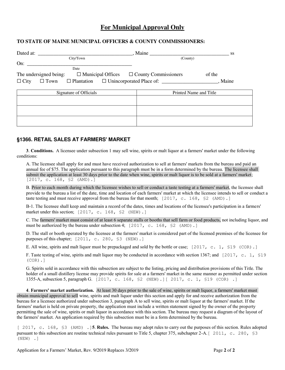 Application for a New or Renewal of a Farmers Market Authorization - Maine, Page 2