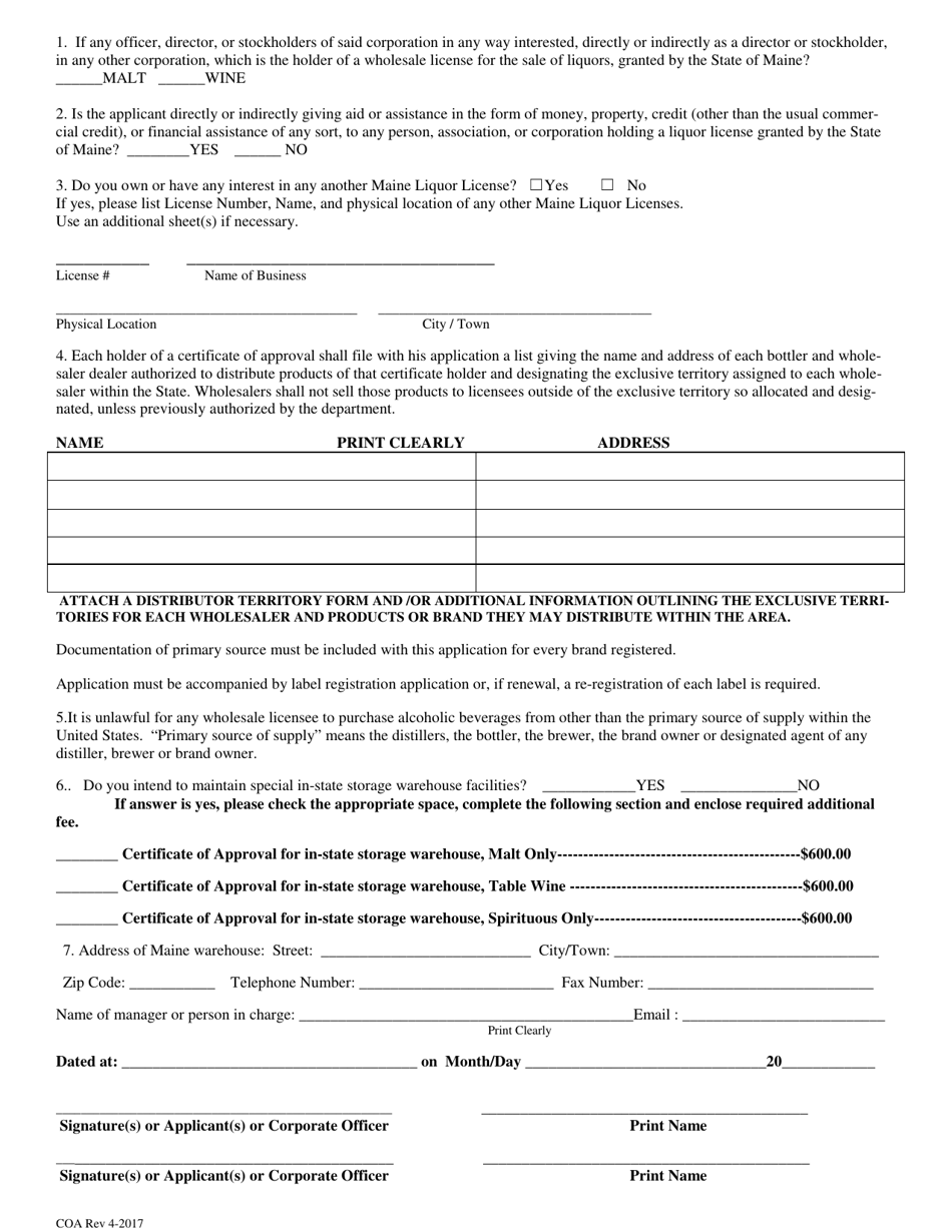 Application for Certificate of Approval - Maine, Page 2