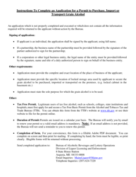 Document preview: Application for a Permit to Purchase, Import or Transport Grain Alcohol - Maine