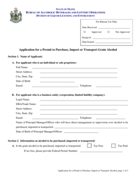 Application for a Permit to Purchase, Import or Transport Grain Alcohol - Maine, Page 2