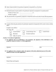 Application for a Permit to Purchase, Import or Transport Grain Alcohol - Maine, Page 3