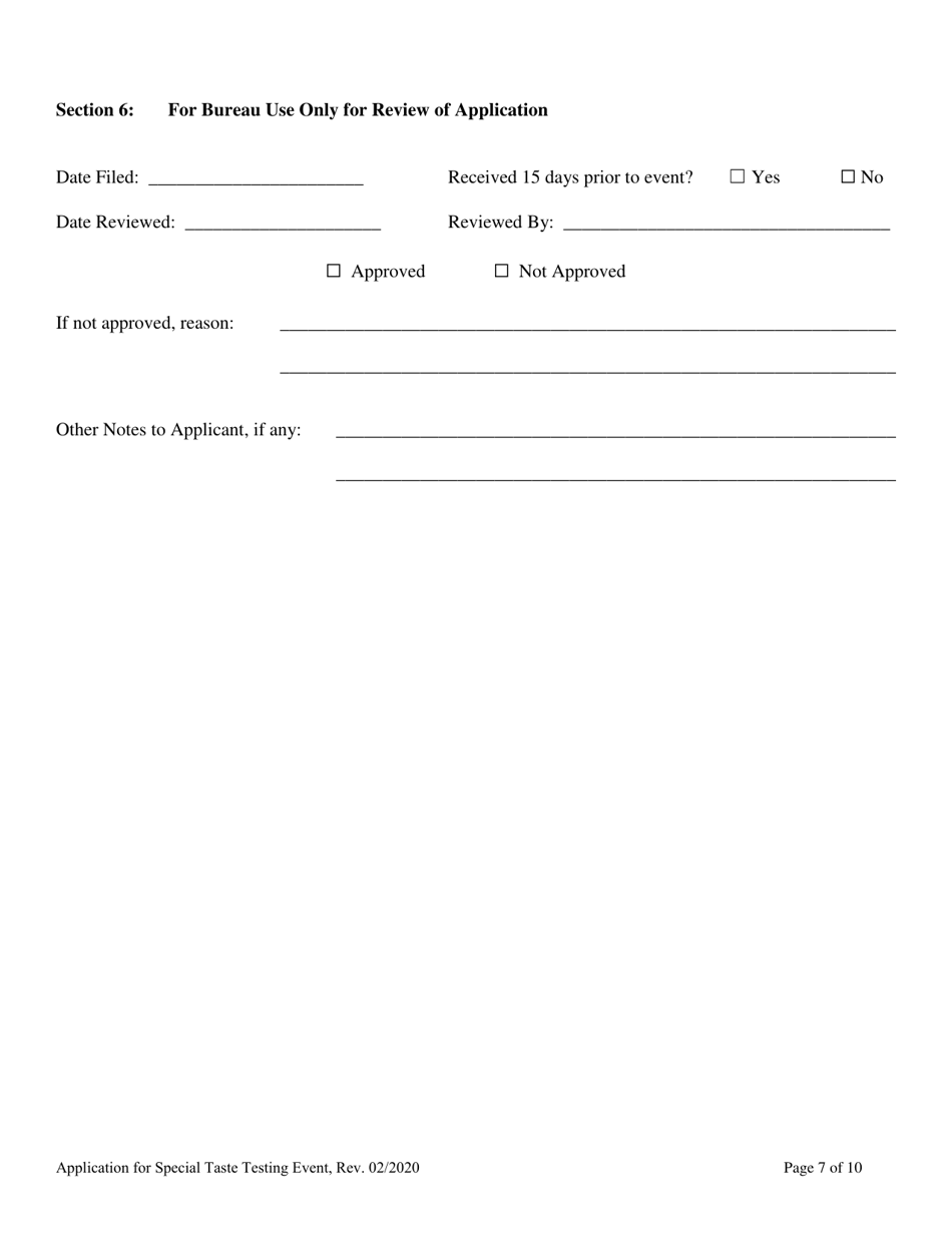 Application for Special Taste Testing Event License - Maine, Page 7