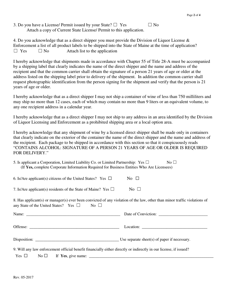 Direct Shipper License Renewal - Maine, Page 2
