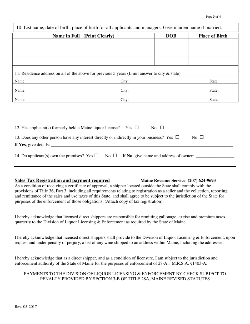 Direct Shipper License Renewal - Maine, Page 3