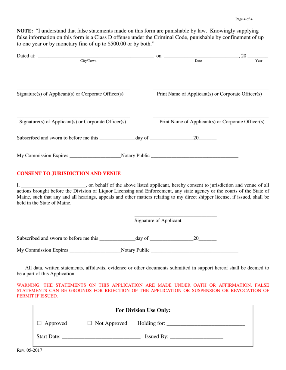 Direct Shipper License Renewal - Maine, Page 4