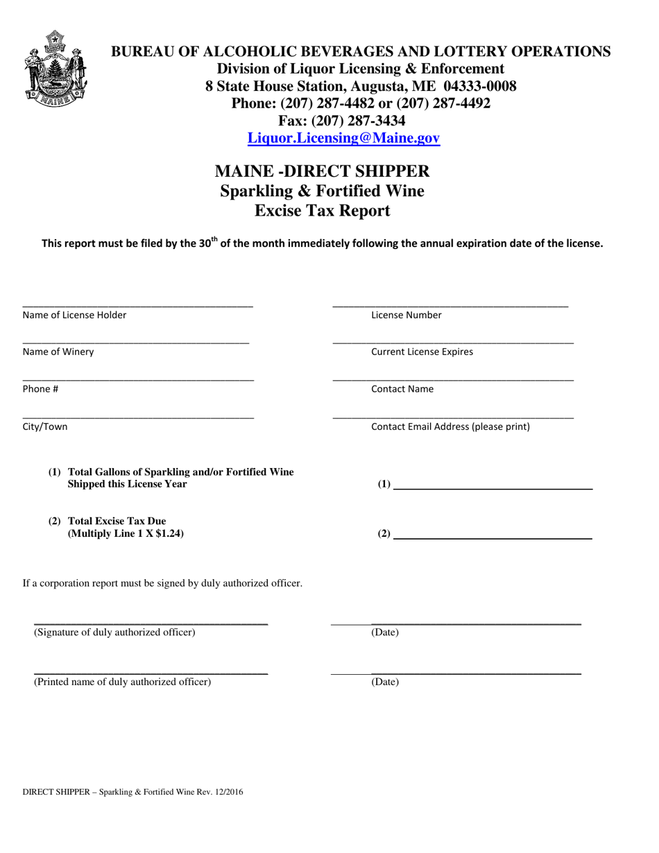 Maine Direct Shipper Sparkling and Fortified Wine Excise Tax Report