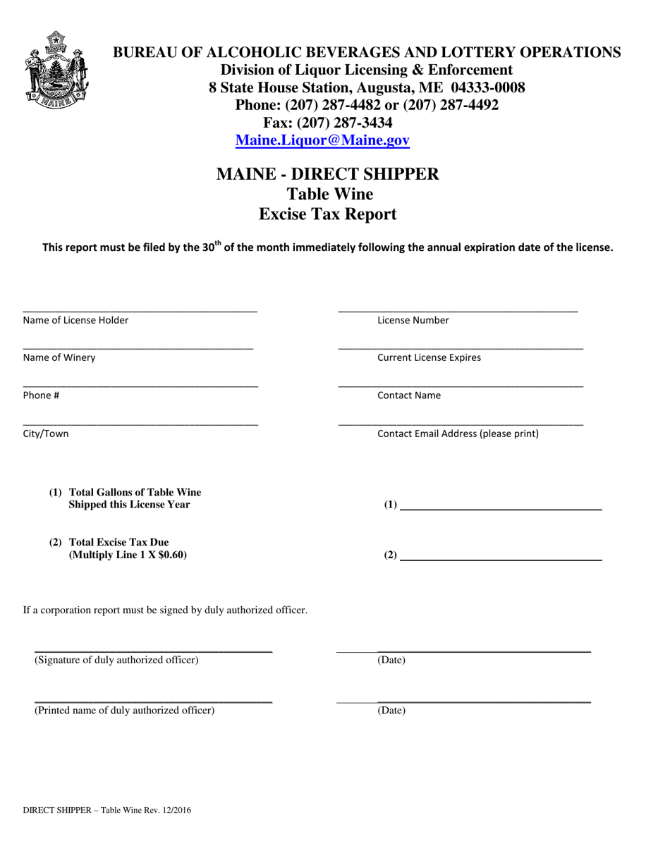 Maine Direct Shipper Table Wine Excise Tax Report Fill Out, Sign