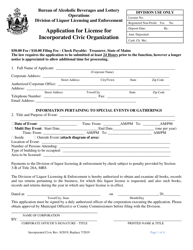 Document preview: Application for License for Incorporated Civic Organization - Maine