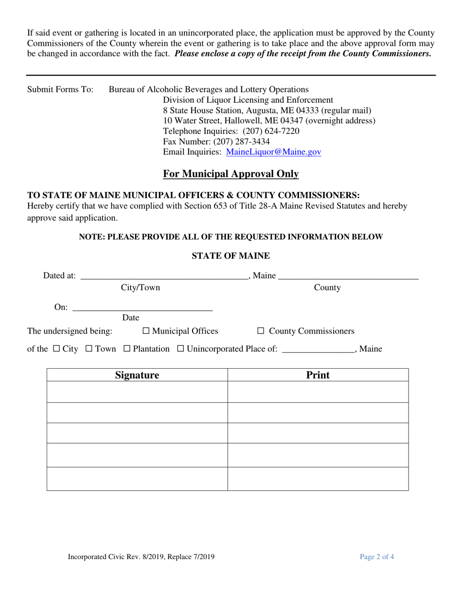 Application for License for Incorporated Civic Organization - Maine, Page 2