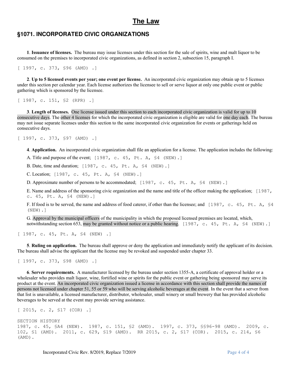 Application for License for Incorporated Civic Organization - Maine, Page 4