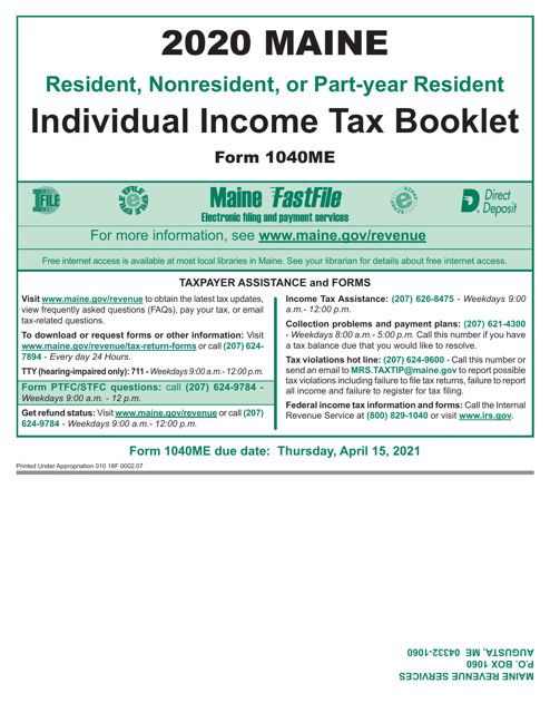 Instructions for Form 1040ME Maine Individual Income Tax - Maine, 2020