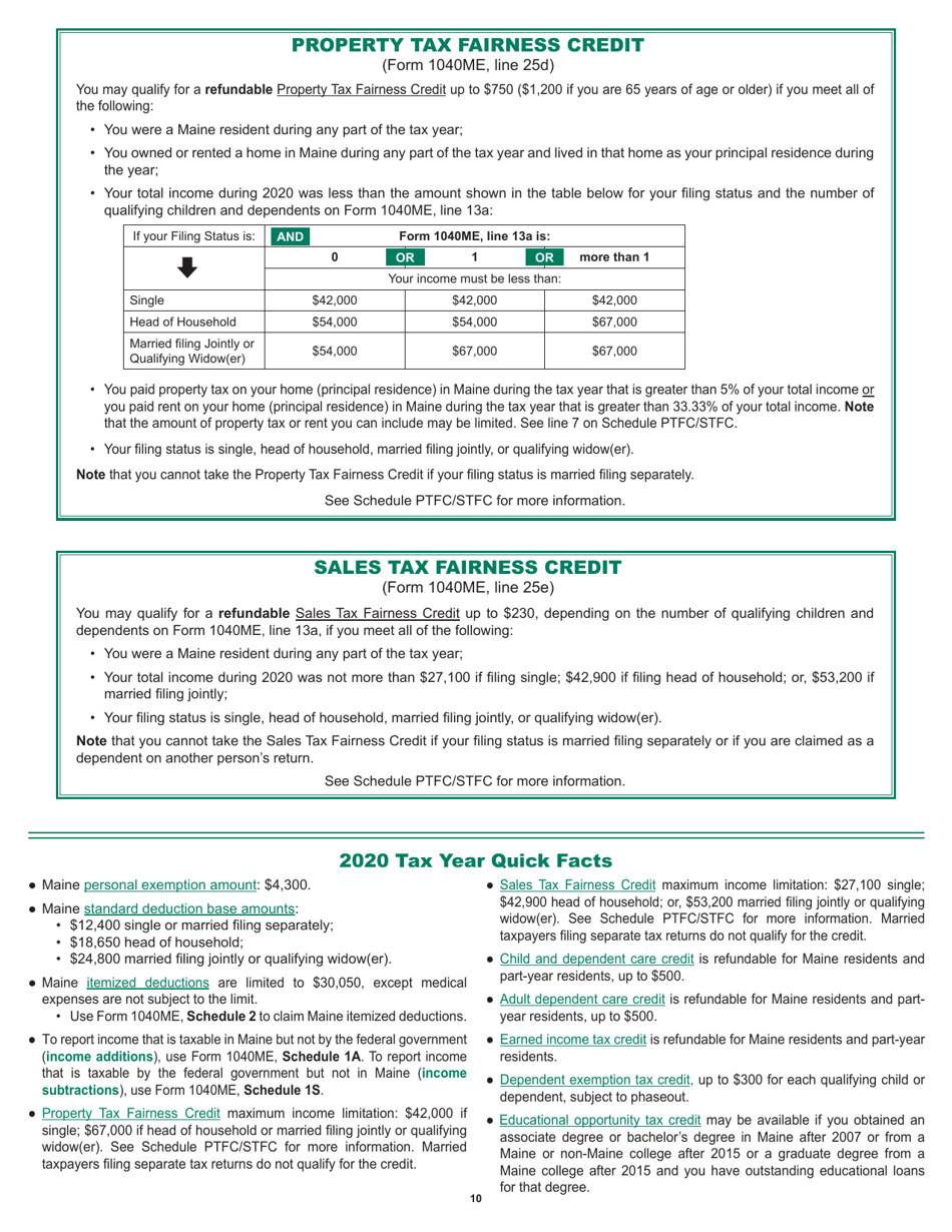Instructions for Form 1040ME Maine Individual Income Tax - Maine, Page 10
