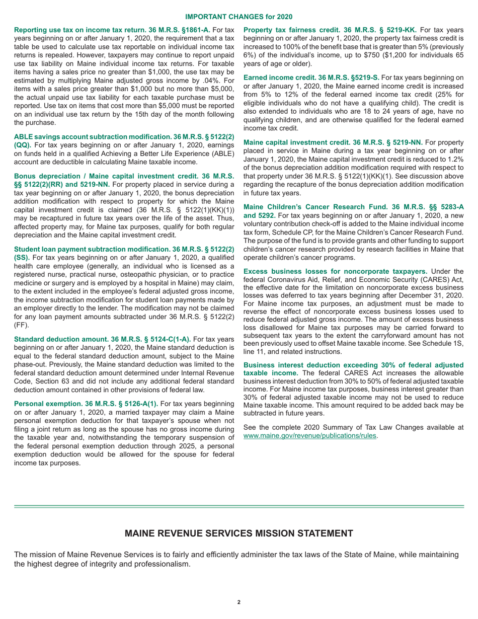 Instructions for Form 1040ME Maine Individual Income Tax - Maine, Page 2
