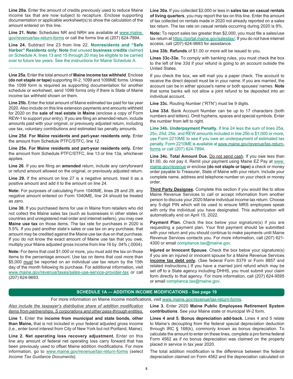 Instructions for Form 1040ME Maine Individual Income Tax - Maine, Page 5