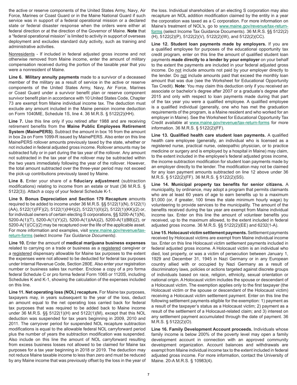 Instructions for Form 1040ME Maine Individual Income Tax - Maine, Page 7