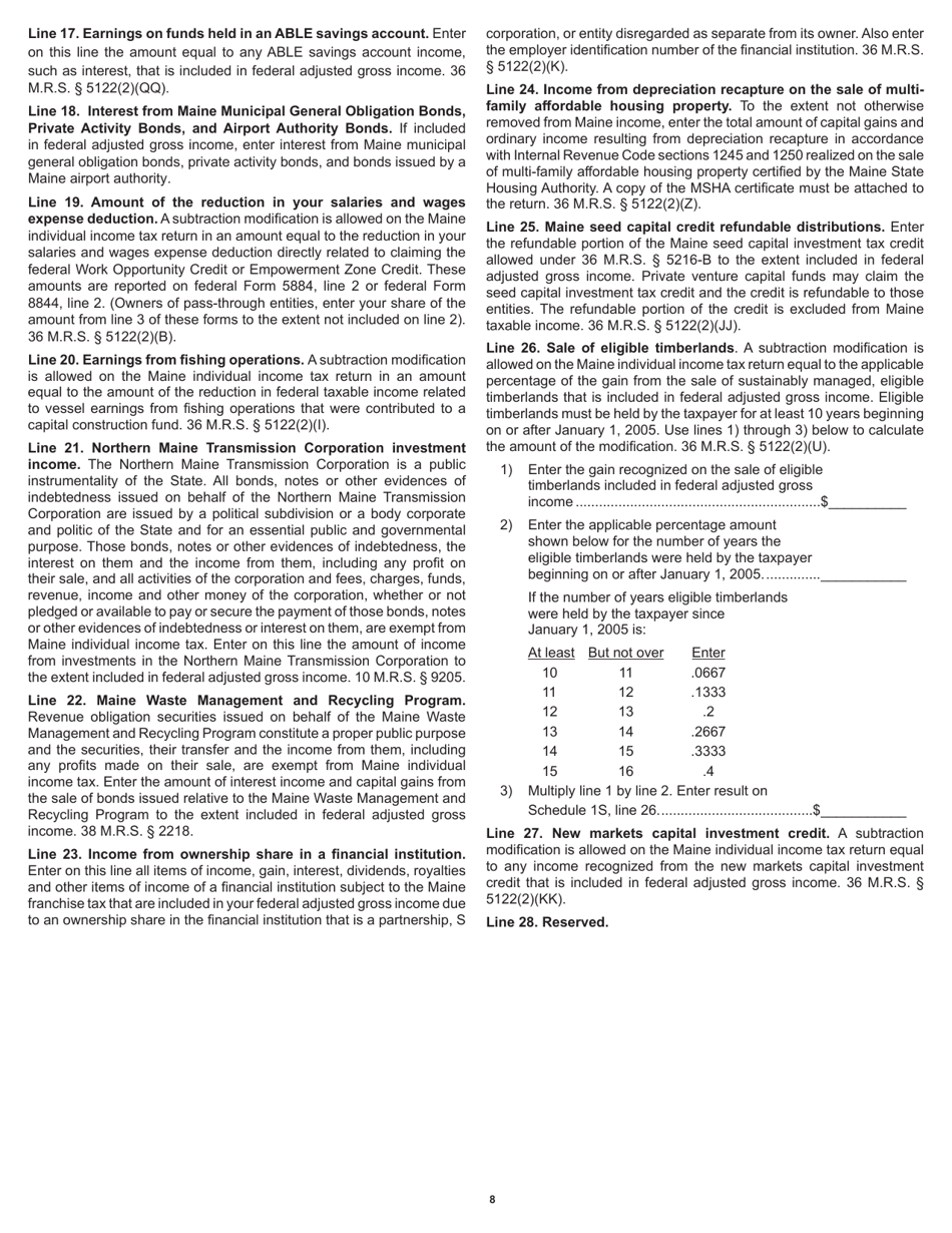 Instructions for Form 1040ME Maine Individual Income Tax - Maine, Page 8