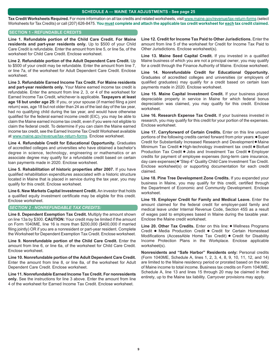 Instructions for Form 1040ME Maine Individual Income Tax - Maine, Page 9