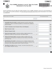 Document preview: Form 1040ME Schedule A Other Tax Credits Worksheet - Maine