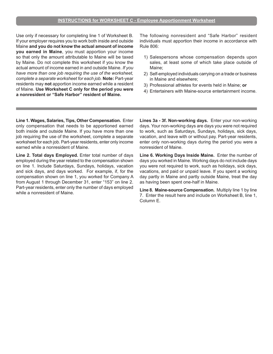 Worksheet C Employee Apportionment Worksheet - Maine, Page 2